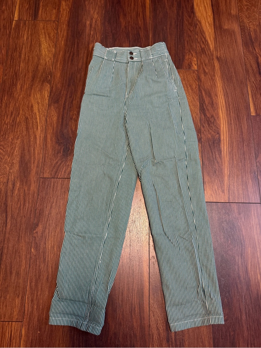 Striped Green High-Waist Womens Pants